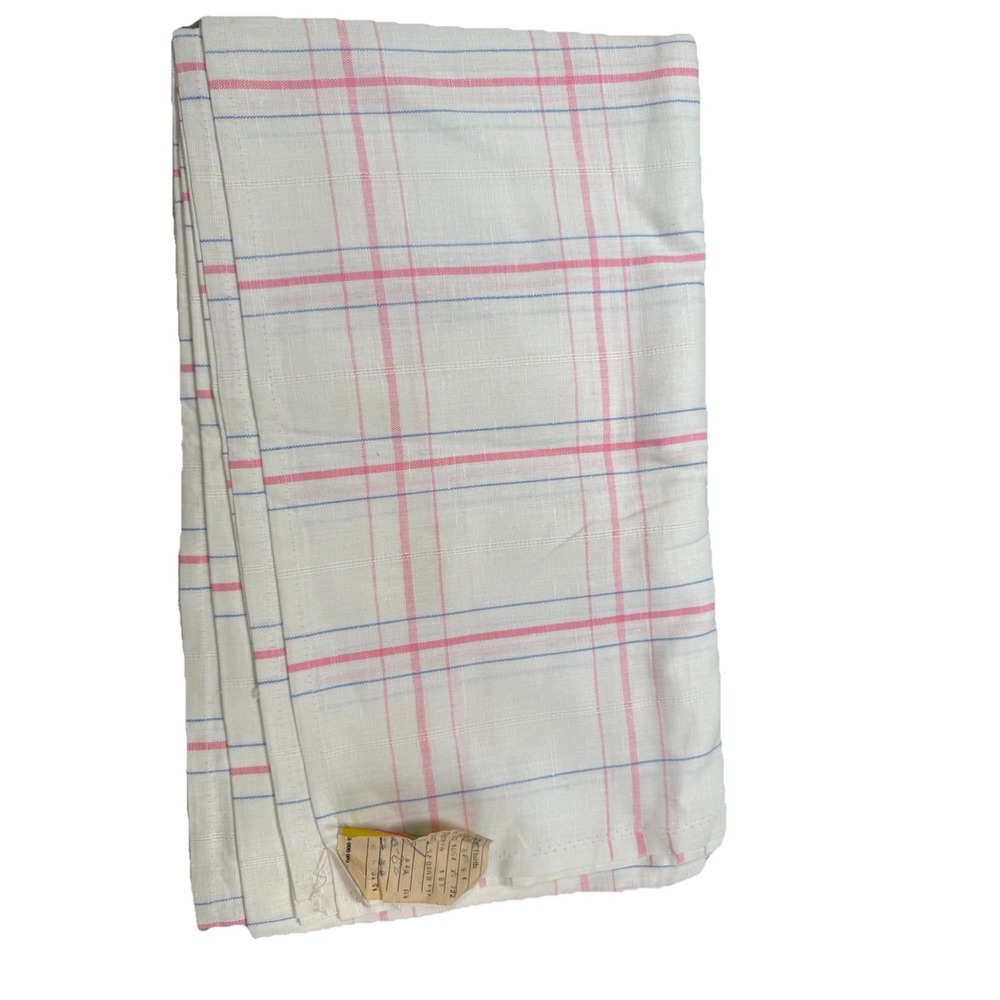 NEW VTG WhitePink Striped linen tablecloth handmade Eastern Europe 84x70" 1991
